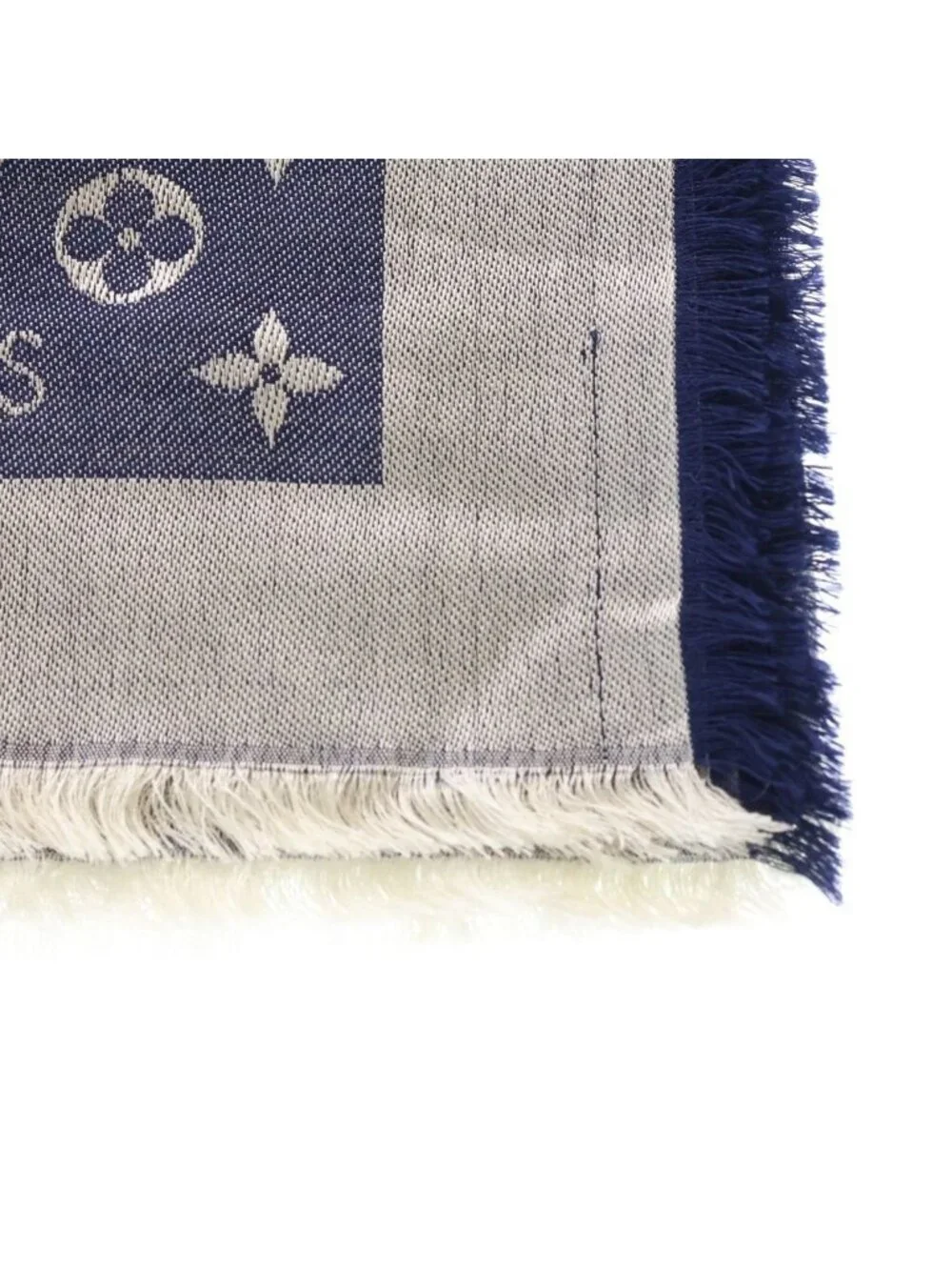 Louis Vuitton Shawl Monogram Denim Wool Navy Scarf